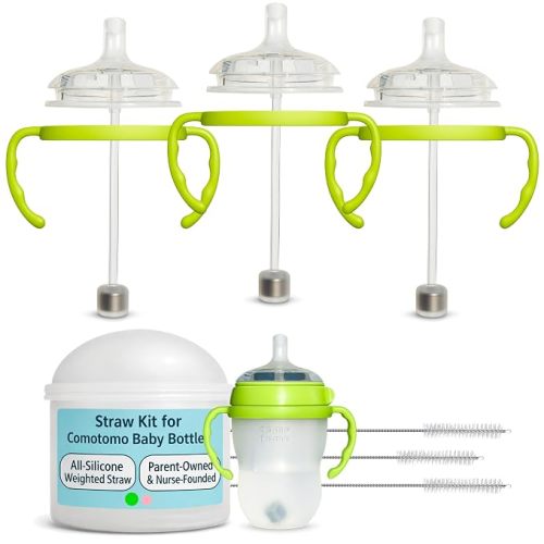 Sippy Cup Conversion Kit for Comotomo Baby Bottles, Green Handles, 2-Pack