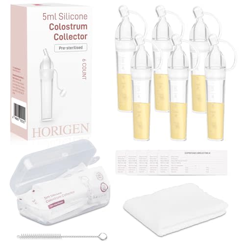 Colostrum Collector Reusable Breast Milk Collector, Heat & Freezer Resistant,BPA-Free,Portable Colostrum Container with Storage Case,Multi-Use Collector 5ml/6pcs