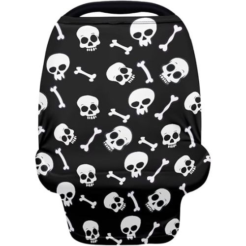 Belidome Gothic Baby Stuff Nursing Cover Up for Breastfeeding Black and White Skull Carseat Canopy for Baby Boys Stretchy Comfy
