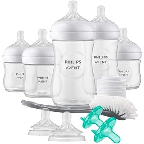 Philips Avent Natural Baby Bottle Newborn Baby Gift Set, SCD838/02, Clear | 3x 4oz & 2x 9oz Bottles, 0-3m+, 2 Pacifiers, Natural Response, Baby-Controlled Flow, BPA-Free, Easy to Clean, SCD838/02