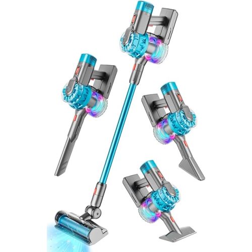 4-in-1 Kids Toy Vacuum That Works with Suction, Electric Toddler Toy Vacuum Cleaner for Children Ages 3 4 5 6+ Boys & Girls,Toddlers Toys Cleaning Set for Pretend Play (Cyan)