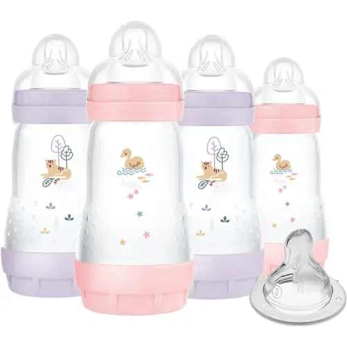 MAM 9oz Easy Start Anti-Colic Baby Bottle, Medium Flow with Bonus Fast Flow Nipple, Breastfeeding-Like Silicone Nipple, Reduces Colic and Gas, Easy-to-Clean, BPA-Free, Vented Bottle for Newborns