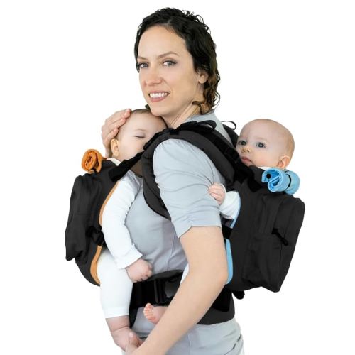 TwinGo Original Baby Carrier (Black, Blue & Orange) - Fully Adjustable Tandem Carrier and Separates into 2 Single Carriers for Men, Woman, Twins and Babies 10-45 lbs