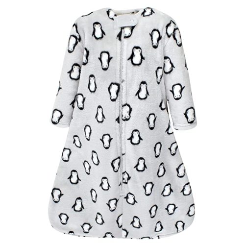Hudson Baby Unisex Baby Plush Sleeping Bag, Sack, Blanket, Long-Sleeve Gray Penguin, 6-12 Months