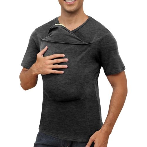 Mens Baby Carrier Shirt Dad Shirt for Men Short Sleeve Pocket Tee Shirts | New Dad Gifts T-Shirt Baby Wearing Skin to Skin Shirts