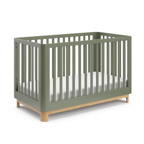 Storkcraft Santos Convertible Crib (Olive & Natural) – GREENGUARD Gold Certified, Fits Standard Crib Mattress, Converts to Toddler Bed and Daybed, 4 Adjustable Mattress Heights, Rounded Edges