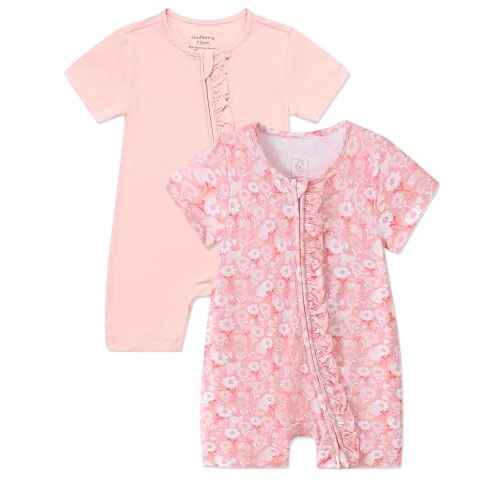 JunNeng 2Pcs Baby Girl Viscose from Bamboo Sleeper, 2 Way Zipper Romper, Short Sleeve One Piece 0-18 Months
