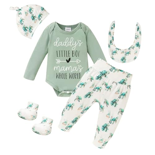 GRNSHTS Newborn Baby Boy Clothes Letter Print Romper+Animal Pants+Mouth watering towel+Socks With Hat Coming Home Outfits