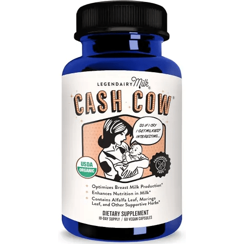 Legendairy Milk Cash Cow Lactation Supplement, Moringa, Alfalfa, and Goat's Rue Breastfeeding Supplement for Milk Supply Increase, Fenugreek-Free, Certified Organic, Vegan, Non-GMO, 60 Capsules