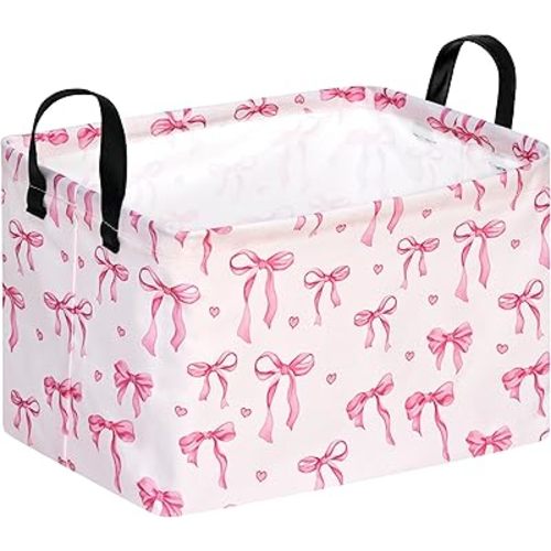 Pink Bowknot Girls Gifts Storage Box Clothes Hamper Basket Collapsible Organizer Bin Toys Shelf Baskets for Home Bedroom Decor