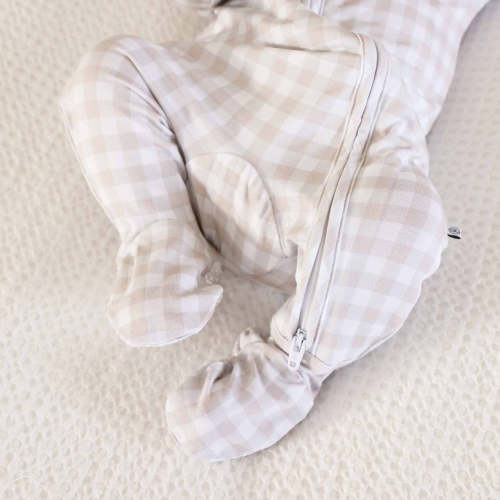 Peter Pan Collar Zipper Footie | Taupe Gingham