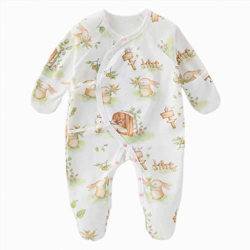 Newborn Newborn Footed Sleeper Gown With Mitten Cuffs Cotton Side Baby Footed Print Infant Play For 0 6 Months Sleep & Play One-Piece Bodysuit