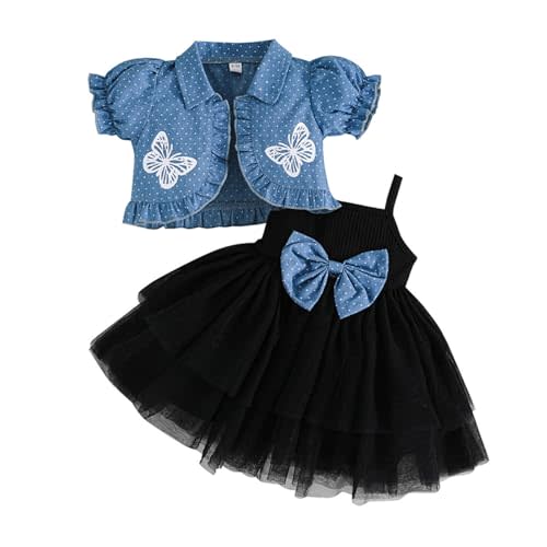 Baby Girl Summer Outfits Tulle Dress Sleeveless And Puff Sleeve Denim Jacket Baby Girl Clothes Set