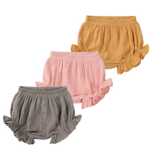 MYGBCPJS Baby Girls Cotton Linen Ruffle Shorts Infant Summer Bubble Bloomers, 3Pack, 3-24 Months