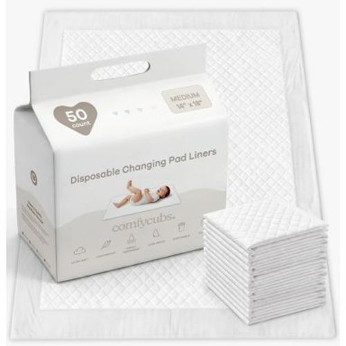 Comfy Cubs Baby Changing Pad Liners 17.7" x 13.8" Medium 50 Pack - Ultra Absorbent Disposable Pad
