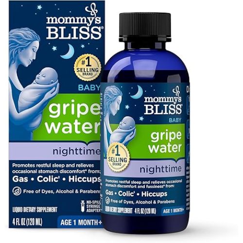 Mommy's Bliss Gripe Water Night Time, Infant Gas & Colic Relief, Gentle & Safe, 2 Weeks+, 4 FL OZ Bottle (Pack of 1)