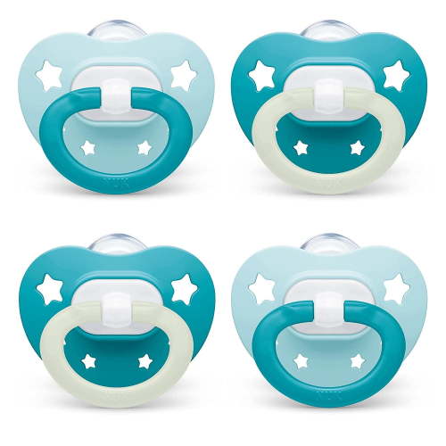 NUK Orthodontic Pacifiers, 0-6 Months, 4 Count (Pack of 1) Blue 4 Count (Pack of 1)