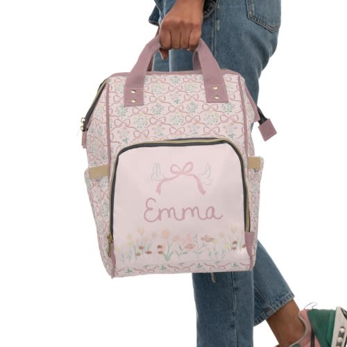 Personalized Baby Diaper Bag, Backpack, English Cottage, Garden Ribbon, Baby Shower Gift, Primrose Cottage, Goose, Rose, Bows