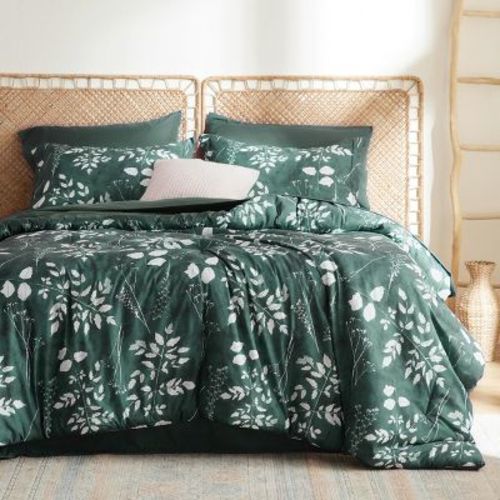 Bedsure Comforter Set - 7 Pcs Floral Forest Green Soft Bedding Sets, Queen Bed in a Bag with Botanical Flowers Comforter, Sheets, Pillowcases & Shams