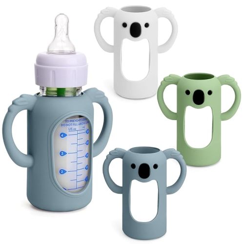 3 Pack Silicone Sleeves for Dr. Brown's Glass Bottles 4 OZ - Anti Breakage | Baby Bottle Holder, Compatible with Dr. Brown's Glass Bottles for Babies with Handle(Not Compatible with Other Brand)