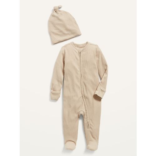 Footed Sleep & Play Rib-Knit One-Piece & Beanie Layette Set for Baby