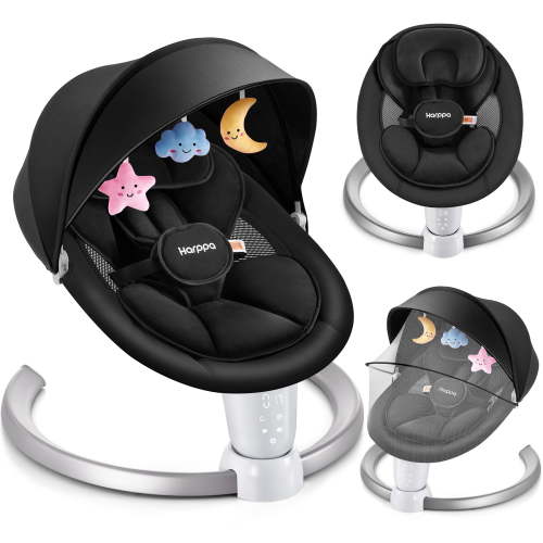 HARPPA Electric Baby Swing, Portable Infant Swing, 5 Speeds, Bluetooth, Remote Control, Black
