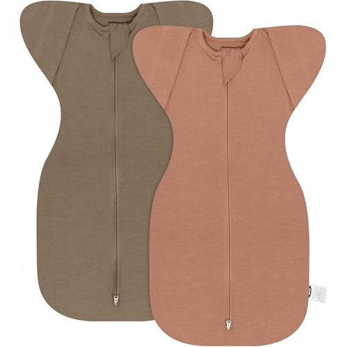 MEXXI Swaddle Baby Sleep Sack with Arms Up, 2 Pack Baby Transitional Swaddle with Double Zipper,0.5 TOG, 8-13 lbs, S