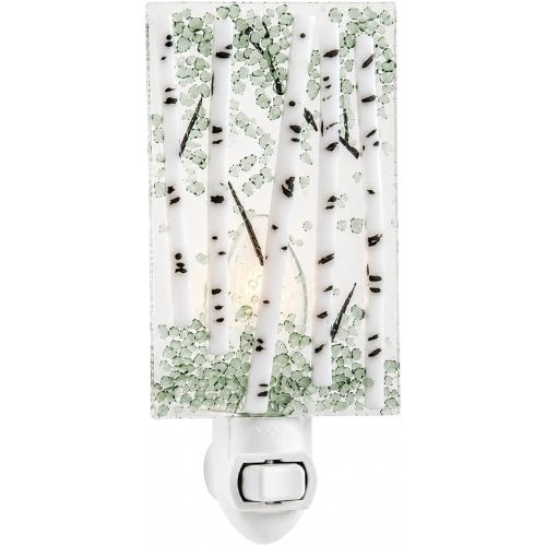 J Devlin Aspen Tree Night Light, Handcrafted Fused Glass Woodland Decor