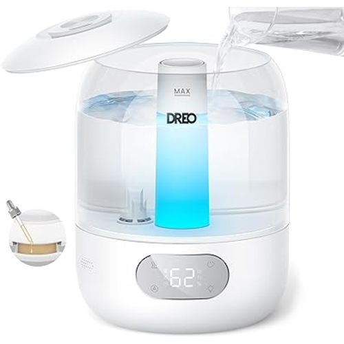 DREO Humidifiers for Bedroom, 3L Top Fill 30H & 26dB Quiet Runtime for Large Room, Cool Mist Ultrasonic Humidifier with Humidity Sensor, Night Light for Home, Baby, Nursery, Plants, New Edition