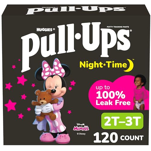 Pull-Ups Girls' Nighttime Potty Training Pants, Training Underwear, 2T-3T (16-34 lbs), 120 Ct, Packaging May Vary