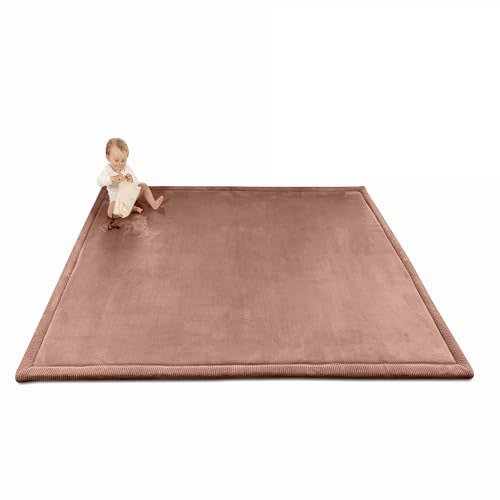 Hakuna Matte CloudSoft Baby Play Mat for Floor 60" x 80" Brown | Coral Velvet high-density foam Rug for Crawling & Cozy Play – Non-Slip, Water-Resistant, Easy-CareTummy Time Mat
