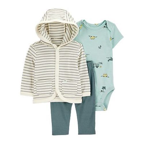 Baby Boy Carter's 3-Piece Striped Hooded Cardigan, Beach Bodysuit and Pants Set