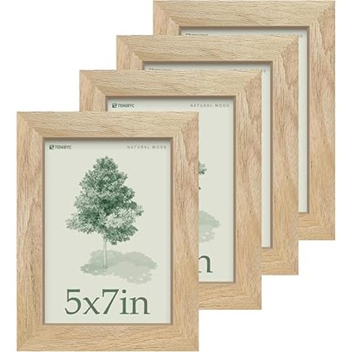 5x7 Picture Frame 4 Pack, Natural Wood Photo Frame, HD Tempered Glass, Table Display or Wall Hanging