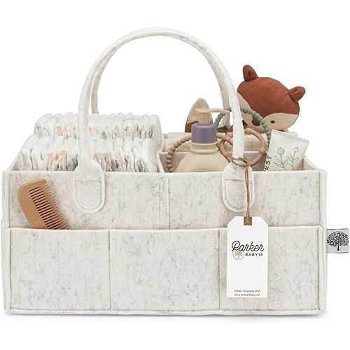 Parker Baby Diaper Caddy - Nursery Storage Bin and Car Organizer for Diapers and Baby Wipes - White, Large