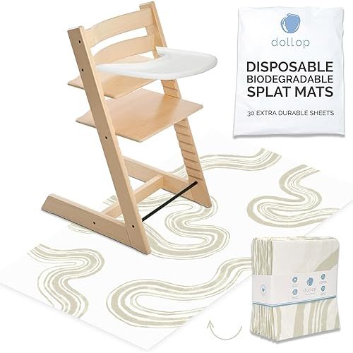 Disposable Splat Mat (30 Count) | 47"x29" High Chair Mat for Floor | Liquid Resistant & Durable | Biodegradable | Baby Led Weaning Supplies | dollop (Sand Linear)