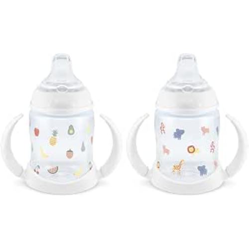 NUK Learner Cup, 6+ Months, Fun Fruits and Animals, Amazon Exclusive Collection, 5 Oz, Pack of 2 – BPA Free, Soft Spout, Spill Proof Sippy Cup