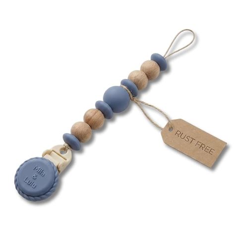 Silicone Pacifier Clip – Metal-Free, Rust-Free, 100% Food-Grade Silicone and Natural Beech Wood, Secure Pacifier Holder – Ocean - Mila & Lulu