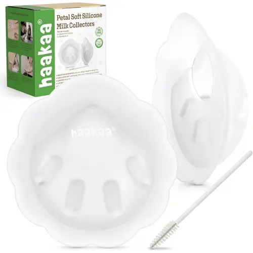 haakaa Petal Soft Silicone Milk Collector丨Discreet Leak-Protection Breast Milk Saver, Reusable Breast Shells Milk Collection Cup for Breastfeeding with Cleaning Brush- 2PCS