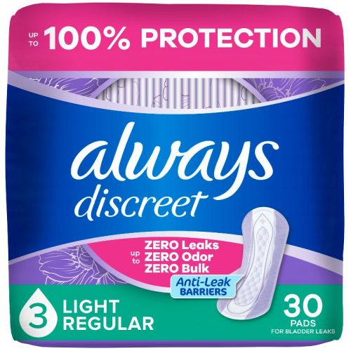 Always Discreet Incontinence & Postpartum Incontinence Pads - Light Absorbency - 30ct