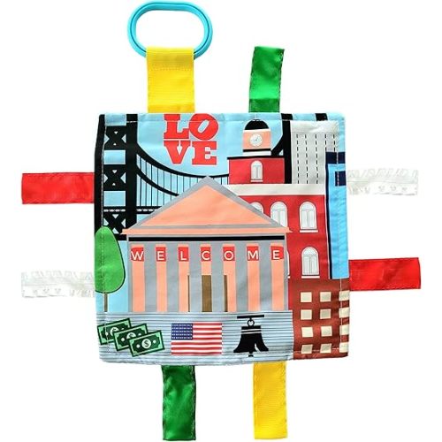 Baby Jack & Co 8x8” Learning Lovey Philadelphia Pennsylvania Tag Toys for Babies - Baby Crinkle Toys - Soft & Safe - Learn USA Cities and Shapes - Ideal Baby Toy & Gift BPA Free w/Stroller Clip