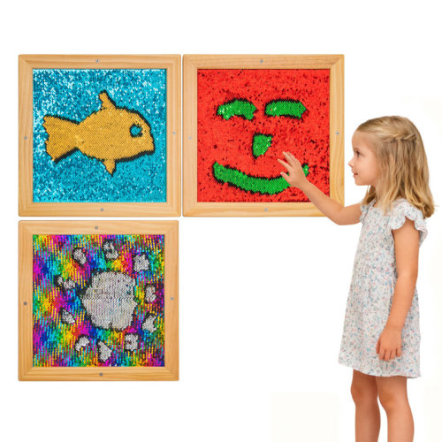 Isabelle & Max™ 3-Piece Reversible Sequin Sensory Wall Panels with Wood Frame – Interactive Toy for Kids Rooms, Classrooms, and Therapy Room Decor | Wayfair