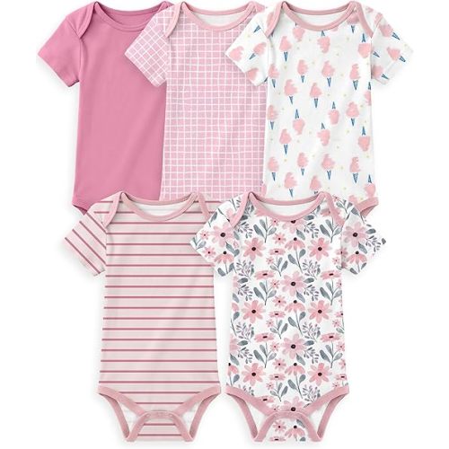 Yoofoss Baby Bodysuits 100% Organic Cotton Baby Short Sleeve Baby Boys Girls Clothes Soft Newborn Infant Romper,5 Pack,Newborn