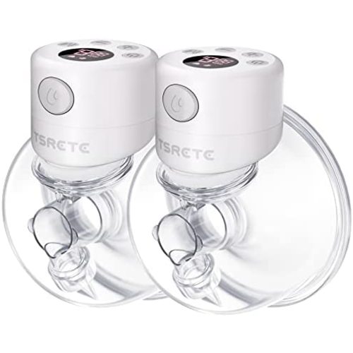 Breast Pump, TSRETE Double Wearable Breast Pump, Electric Hands Free Breast Pumps with 2 Modes, 9 Levels, LCD Display, Memory Function Rechargeable Double Milk Extractor-27mm Flange(White)