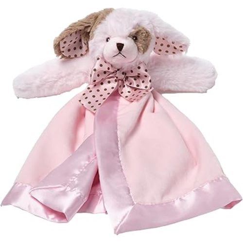Bearington Baby Wiggles Snuggler - 15" Pink Puppy Lovey Security Blanket with Satin Trim and Plush Dog Design - Soft Lovie for Babies and Baby Security Blankets Gift for Girls and Newborns
