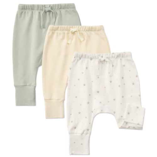 Aablexema 3-Pack Organic Cotton Baby Jogger Pants with Fold-Over Foot Cuffs | Jogger Pants for Infant Boys Girls, Toddler Bottoms, Foldover Feet Just for Size Newborn–12M, Not for Size 18M–5T