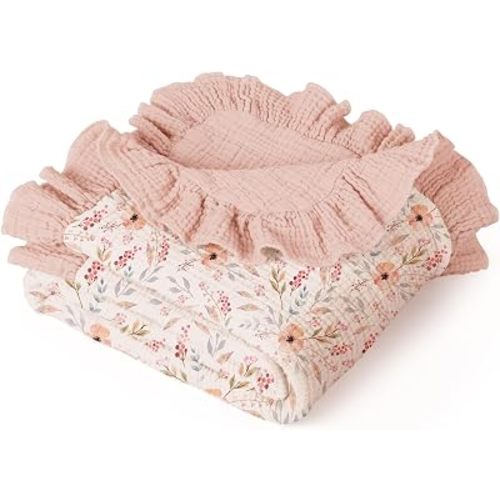 lulumoon Muslin Baby Blanket for Girls: 100% Cotton Ruffle Swaddle Blanket