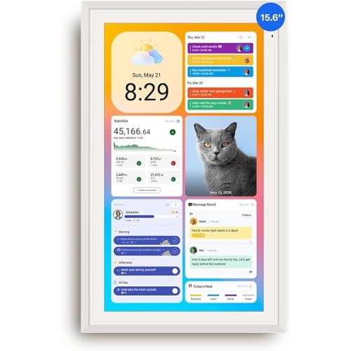 Apolosign 15.6-inch Digital Calendar, Smart Wall Planner with Calendar Sync, Chore Chart, Meal, Install Apps & Widget, Electronic Touchscreen Display for Family Schedules, Dual Mode, with Stand (White)