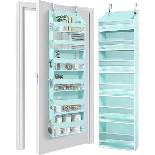 HOMELUX THEORY Over The Door Organizer Hanging - 50lbs Load 6 Large Front & 12 Side Pockets, 1 Pack Over The Door Shoe Organizer, Hanging Closet Organizer For Toys, Diaper, Purse, Sewing (Baby Blue)