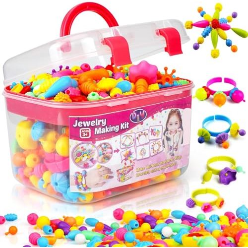 FUNZBO 520+ Snap Pop Beads - Jewelry Making Beads Charms Style Craft Kit, Arts and Crafts for Kids Ages 4-8, Toys for 3 4 5 6 7 Years Old Girls Birthday Gifts Ideas, Bracelet Necklace Ring for Girls