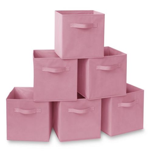 Casafield Set of 6 Collapsible Fabric Storage Cube Bins, Light Pink - 11" Foldable Cloth Baskets for Shelves and Cubby Organizers
